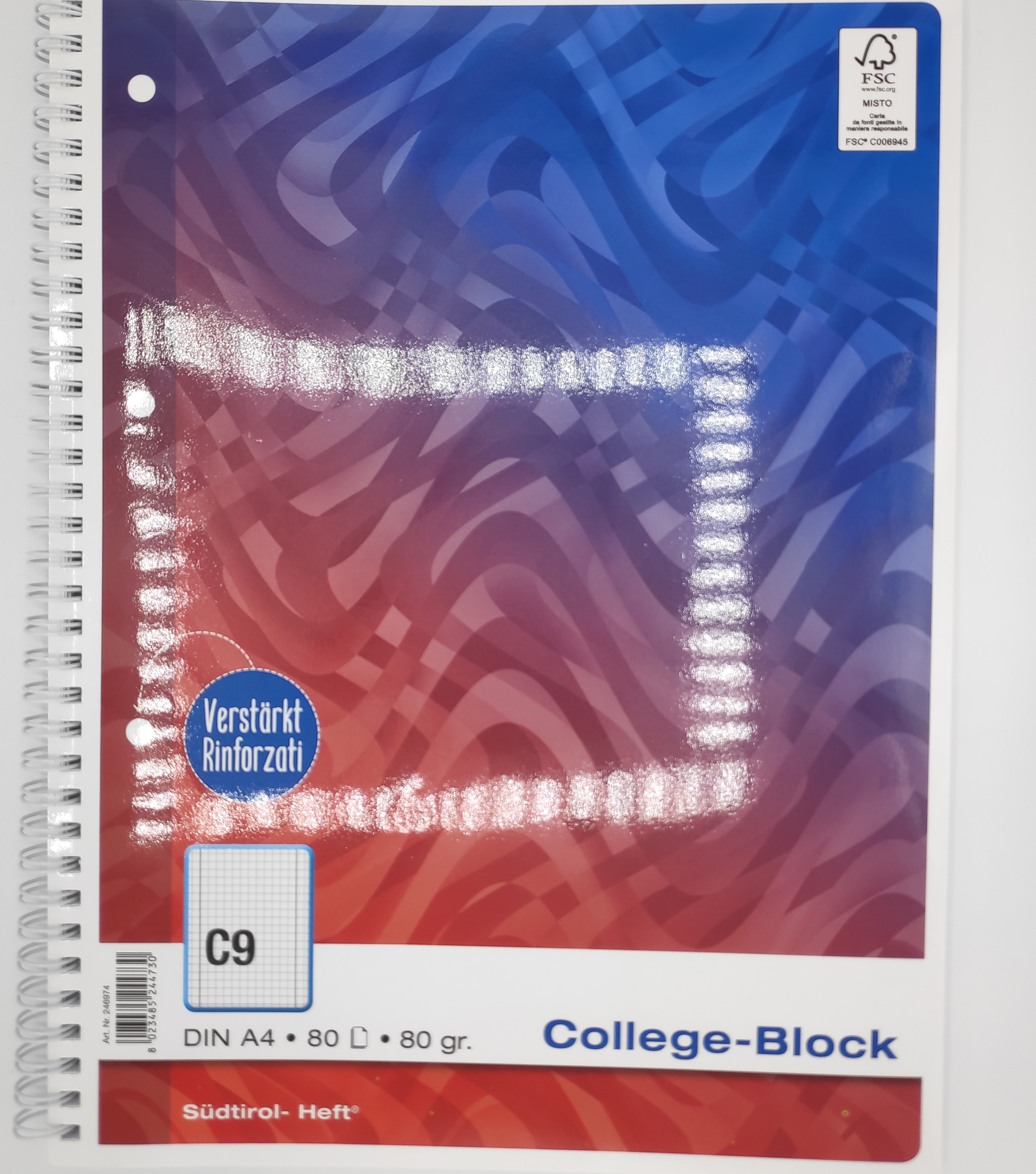 COLLEGEBLOCK A4 VERSTÄRKT KARIERT MIT RAND 80GR 80BLATT C9