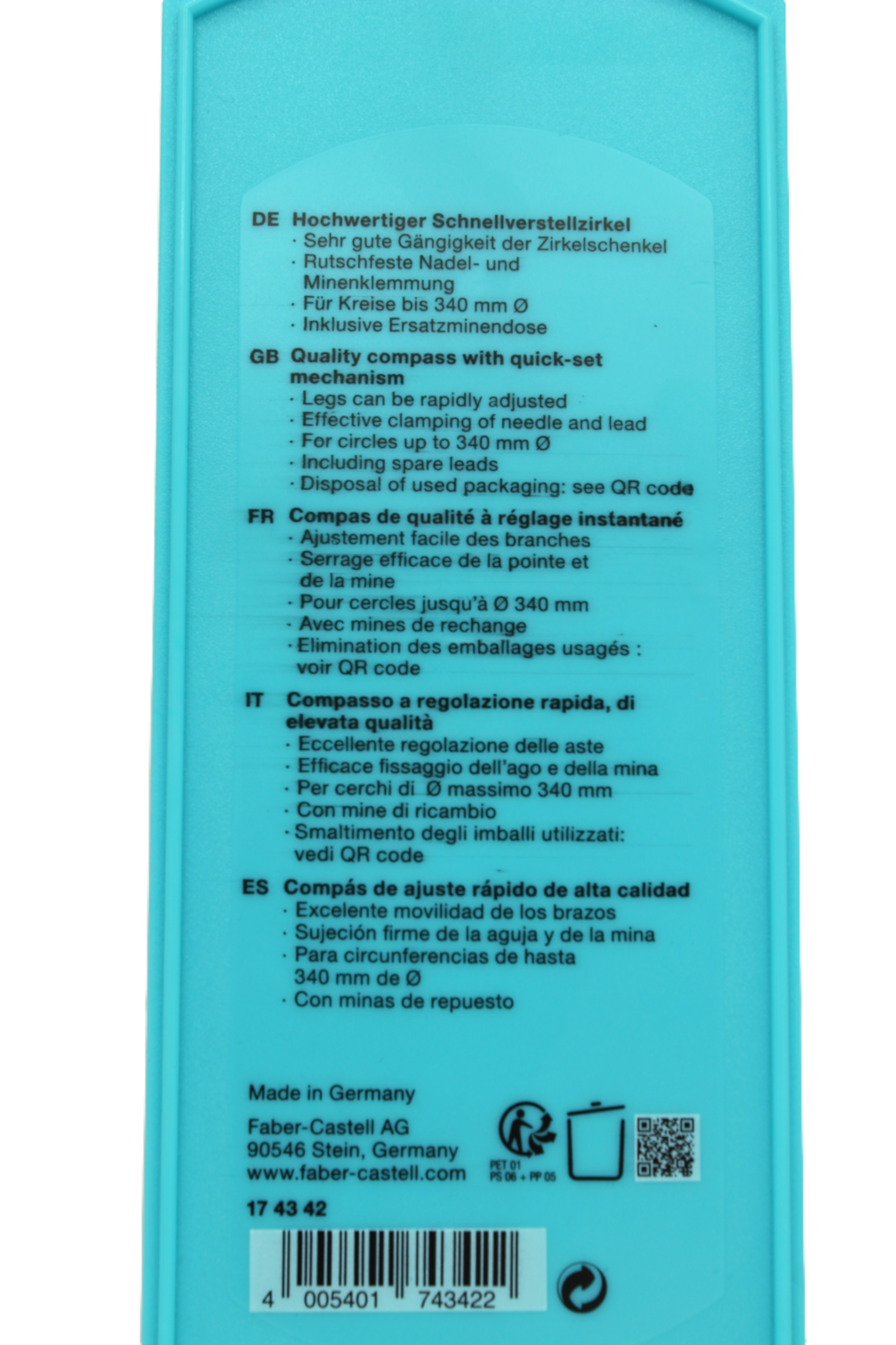 COMPASSO A REGOLAZIONE RAPIDA FABER CASTELL TURCHESE