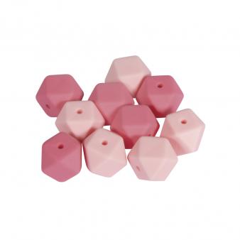 SILIKONPERLEN HEXAGON ROSA 14MM 10STÜCK