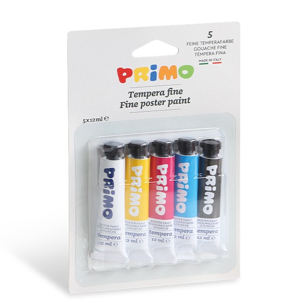 TEMPERA FINE IN TUBETTO DA 12ML, 5 COLORI PRIMARTI 