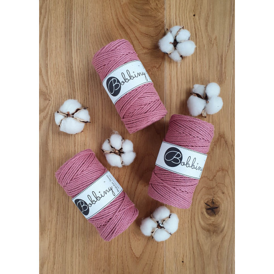 BOBBINY 3PLY MAKRAMEE-ROPE 3MM 100M ROSA