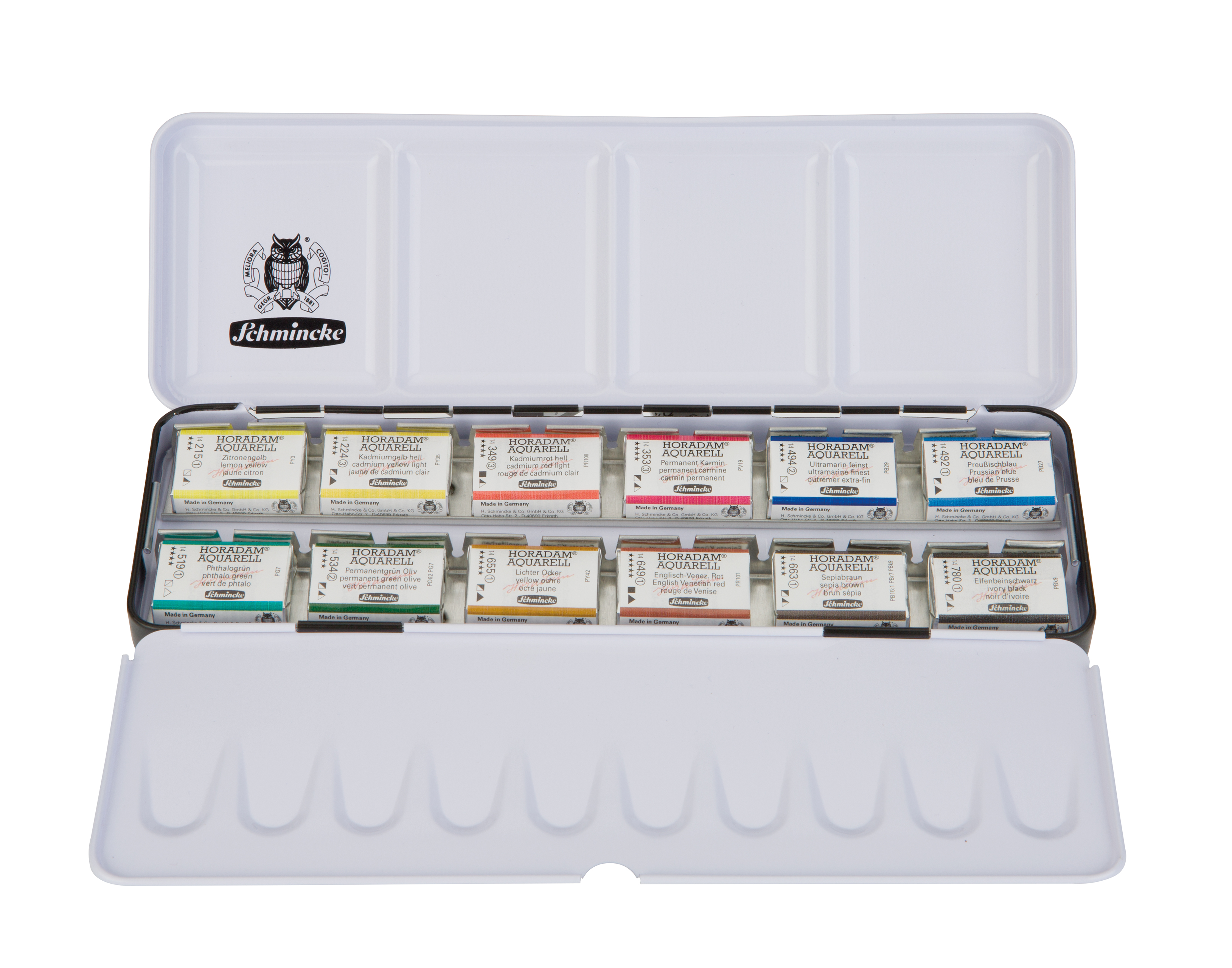 SCHMINCKE HORADAM®  ACQUARELLKASTEN - 12 FEINSTE KÜNSTLER AQUARELLFARBEN 74312